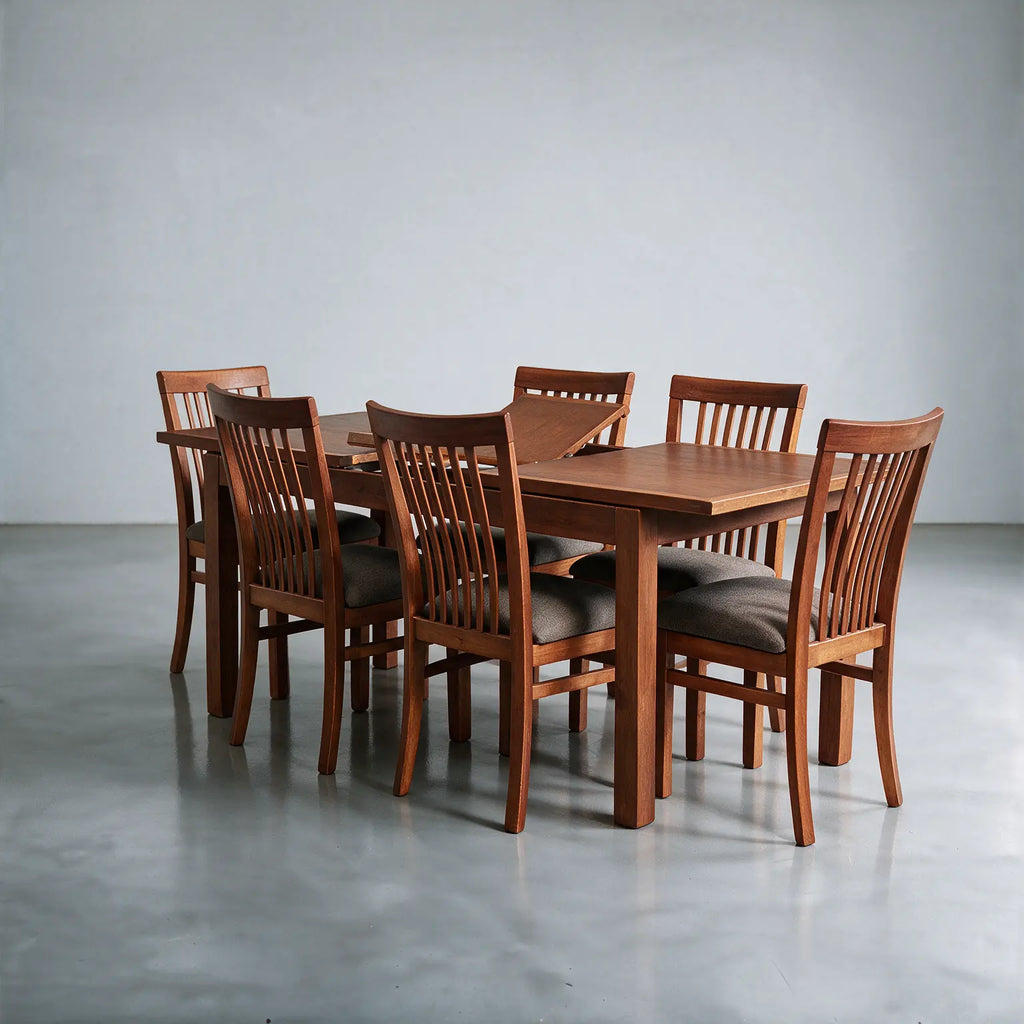 Comedor mesa recta extensible con 6 sillas en vertical